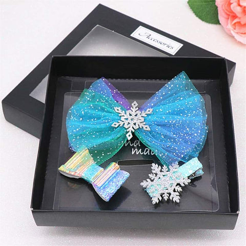 Hair clip set - blue with snowflake