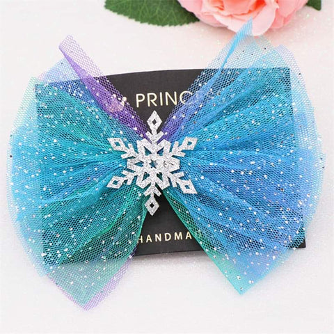 Bow clip - blue with snowflake