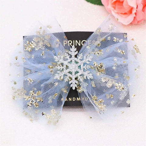 Bow clip - light blue with snowflake