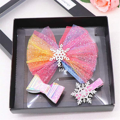 Hair clip set - rainbow with snowflake
