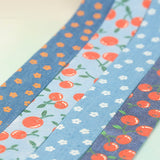 Denim Bias Tape, Bias Binding, Cherry or Floral Pattern, 25mm/40mm Width, Single Folded, Material to DIY Hair Accessory, Bow, Dog Cat Leash