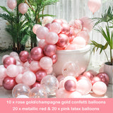 50pcs 12" Metallic Red, Pink, Rose Gold/Champagne Gold Confetti Balloon