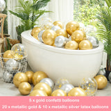 35pcs 12" Metallic Gold, Metallic Silver, Gold Confetti Balloon