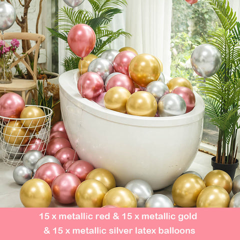 45pcs 12" Metallic Red, Gold, Silver Latex Balloon